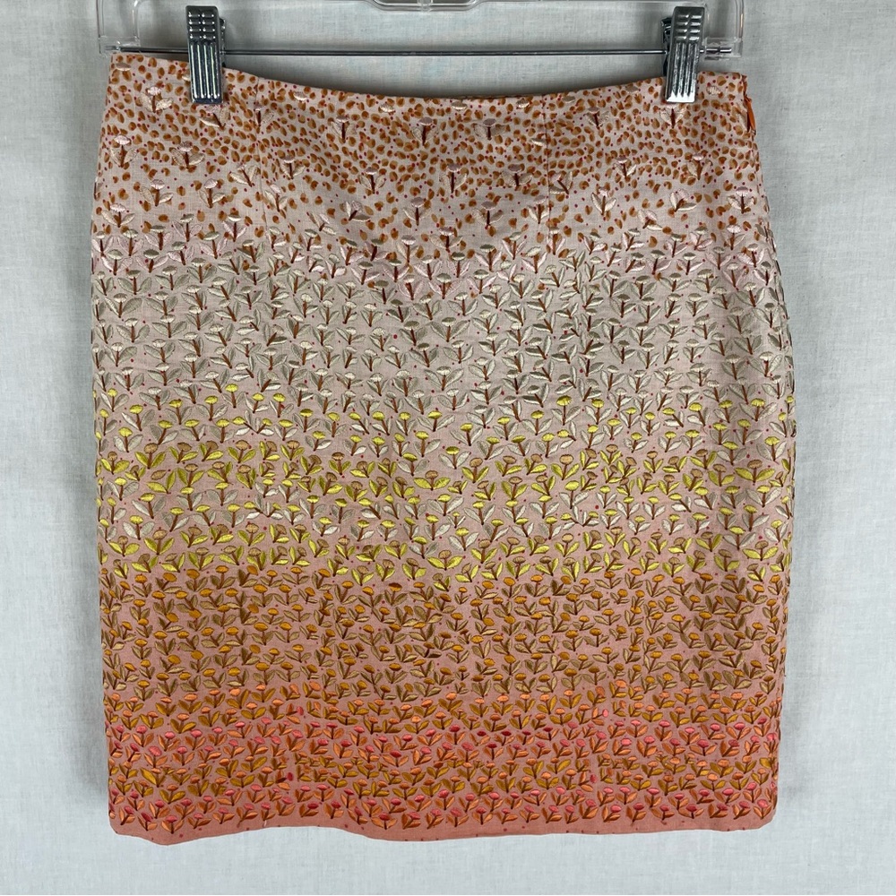 Anthropologie HD In Paris 100% Linen Embroidered Floral Skirt